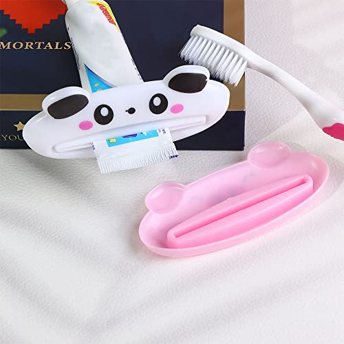 Vctitil 4 Pcs Toothpaste Tube Squeezer Dispenser Bear Frog Panda Pig Cartoon Tube Squeezers Toothpaste Clips Toothpaste Rolling Holder Squeezer