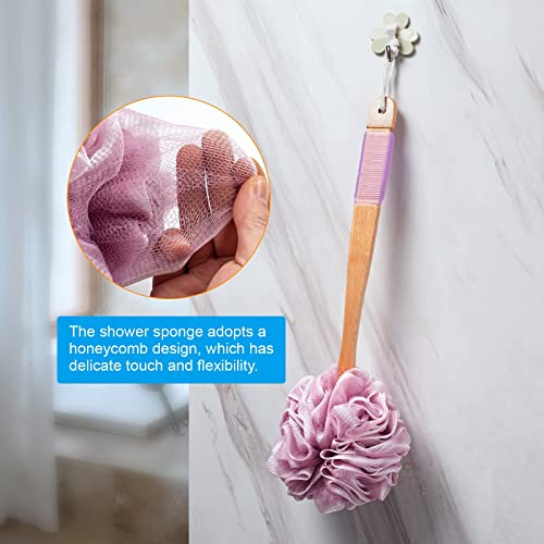 AmazerBath Shower Sponge Loofah Back Scrubber, PE Soft Mesh Loofah Body Scrubber with Long Wooden Handle, Bath Sponge for Men Women (Pink) - style: Pink