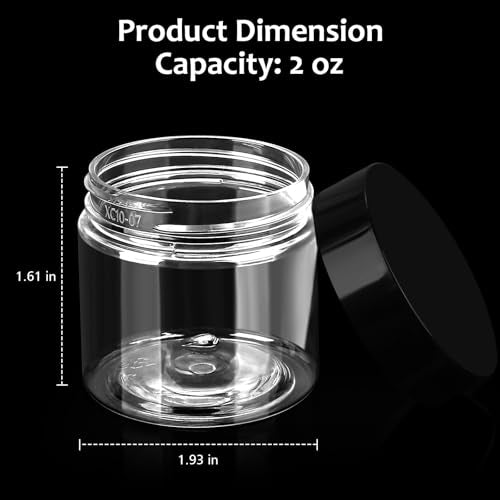 Accmor Plastic Container Jars with Lids, 2 OZ Empty Round Cosmetic Containers Jars, 4 Pcs Leak Proof Travel Storage Clear Sample Container for Lotions, Cream, Ointments, Body Butter, DIY Making - color: Black, size: 2 Ounce