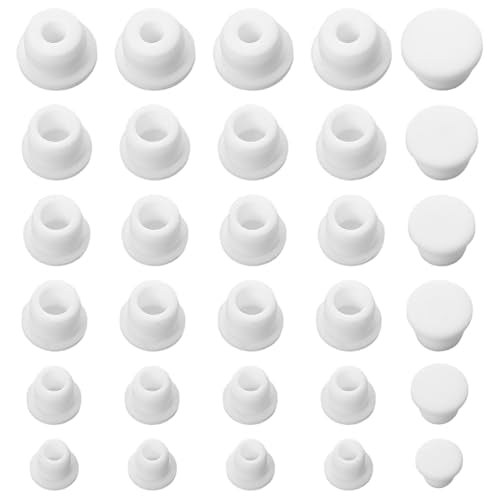 30Pcs 5 Sizes Silicone Hole Plug Waterproof 9.5-15mm - Rubber Stoppers Plugs White Bottle Stopper for Bottles Pipes Flower Pots - Round Stopper Seal Button Plugs