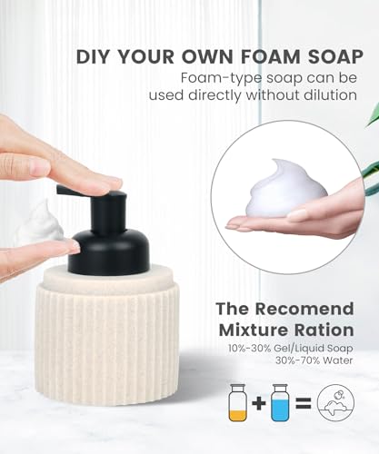 Beige Bathroom Accessory Set - 6 Pcs: Toothbrush Holder, Lotion & Foaming Soap Dispensers, Qtip Holder, Vanity Tray, Bathroom Tumbler - Countertop Organizer - color: Beige
