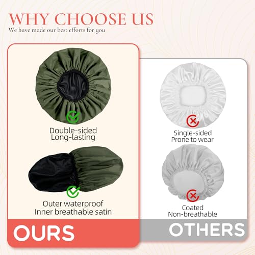 Extra Large Shower Cap for Women, Reusable Waterproof Shower Bonnet with Satin Lining, Double Layer Washable Bath Hair Cap for Braids, Locs, Long Thick Curly Hair, Natural Hair(Big Green) - color: Green