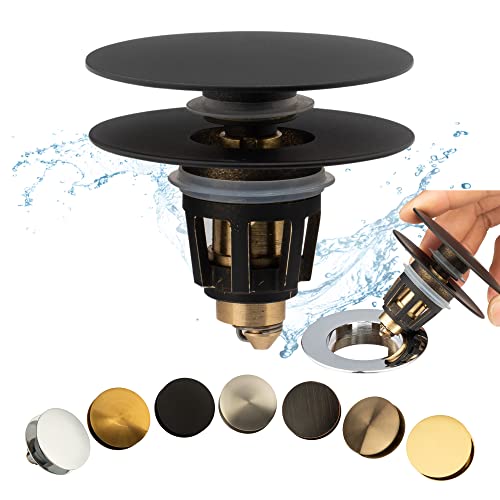 Artiwell Universal Bathroom Sink Drain Stopper, Fits Most Pop-Up Drains for Vessel Sink Lavatory Vanity, Sink Drain Strainer with Detachable Hair Catcher, Tested by Plumber in US (MATT Black) - color: Matt Black