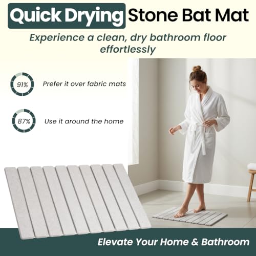 MophonicHome Extra Long Foldable Stone Bath Mat 32 x 15 - Diatomaceous Earth Shower Mat, Non-Slip Quick-Dry Stone Bath Mats for Bathroom, Super Absorbent, Compact Design, Easy to Clean, Light Grey - color: Extra Long Light Gray