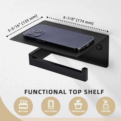 Angle Simple Toilet Paper Holder with Shelf Matte Black, 304 Stainless Steel Lavatory Tissue Roll Holder for Wall - color: Matte Black, size: Single Rod
