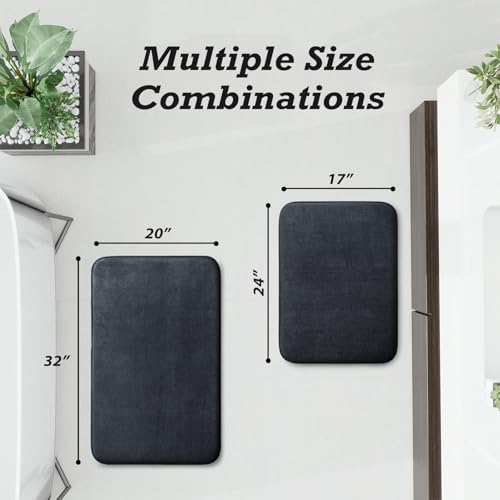 HUXMEYSON Bathroom Rugs Sets 2 Piece, Non-Slip & Quick Dry Bath Mat Set, Ultra Soft Velvet Bath Rugs for Bathroom, Toilet and Shower Floor, Dark Grey - color: Dark Grey, size: 17"x24"+20"x32"