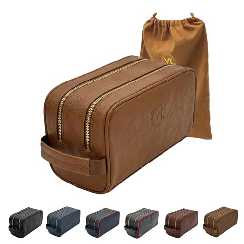 Mens Toiletry Bag, Premium PU Leather Travel Kit, Metal Zippers & Bottom Studs, Velvet Dust Bag & Shape-Retention Packaging – Gift Ready For Groomsmen, Anniversary, Birthday Gifts/CARAMEL BROWN - color: CARAMEL LIGHT BROWN