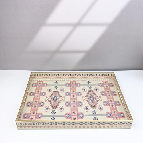 Spsyrine Serving Tray with Handles, Plastic Decorative Tray for Coffee Table, Living Room, Home Decor, 3040N - color: Multi N