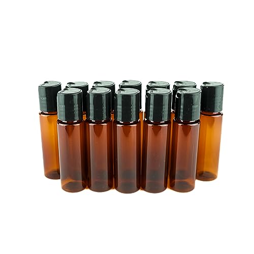 Plastic Amber Bottles (Pack of 12) - 2oz Amber Plastic Bottle with Screw Caps; Used as Reusable Shampoo, Lotion, Travel, Body Wash Container - size: 2 oz 12 pack