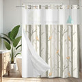 No Hook Shower Curtain with Snap in Liner, Yellow Bird Tree Fabric Shower Curtain Set for Bathroom, Hotel-Quality, See Through Top Window Design, 59" W x 79" L - color: 05 Bird - Yellow, size: 59"W x 79"L (Pack of 1)