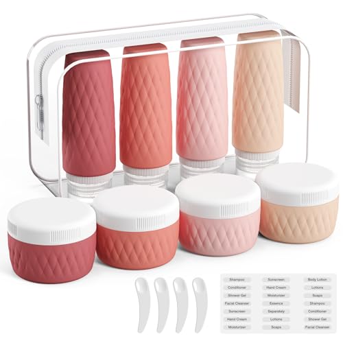 kuangre 8 Pack Travel Bottles for Toiletries - 3 OZ / 90 ML, | Leak Proof Silicone Containers with Clear Bag, Travel Size Toiletries for Lotions, Creams, Foundation, Shampoo, body wash and More | - color: Terracotta