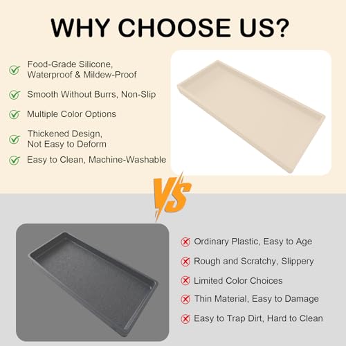 Bathroom Vanity Tray, 7.8 x 3.9 Inch Silicone Bathroom Tray Countertop, Non-Slip Decorative Tray for Bathroom, Kitchen, Toilet to Organize Perfume, Jewelry, Soap, Waterproof, Beige - color: Beige, size: 7.8" x 3.9" x 0.8"
