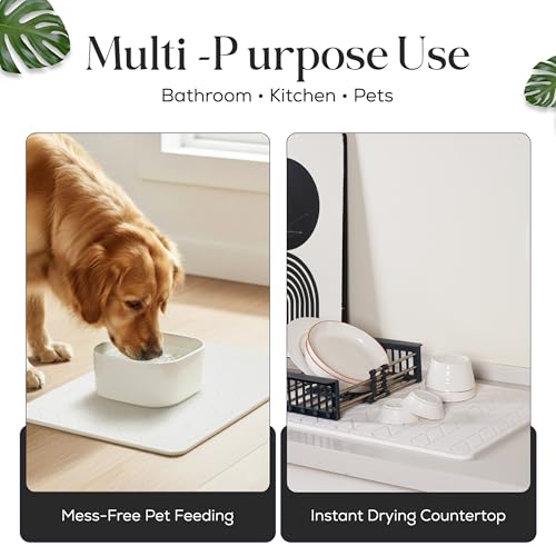 Diatomaceous Earth Stone Bathmat | Eco-Friendly XL Stone Bath Mat 18x24 Inch. Instant Dry Bathroom Mat with Sandpaper & Pads. Multiuse, Kitchen Counter & Dog Bowl Mat Arrow Style (2, White) - color: White