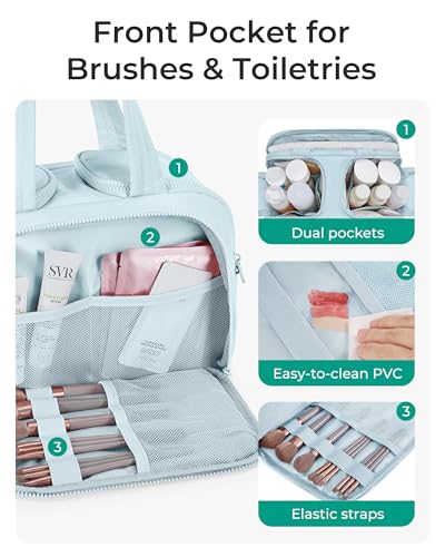 BAGSMART Travel Toiletry Bag, Crush Toiletry Bag for Women, Wide-open Puffy Toiletry Bags for Traveling, Large Travel Cosmetic Makeup Bag Organizer for Accessories,Toiletrie, Blue - color: d-Blue