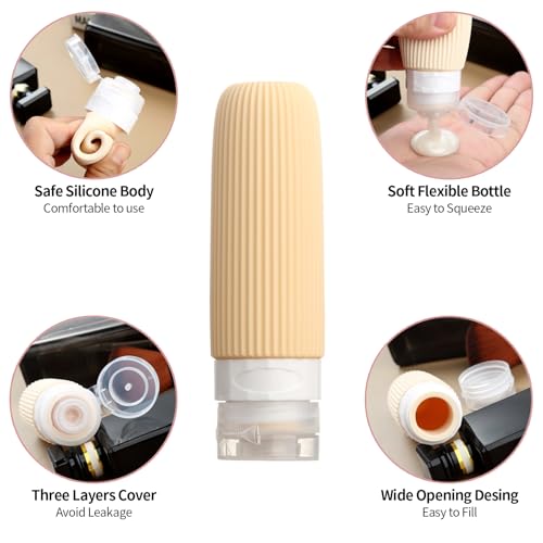 Mrsdry 16 Pack Travel Bottles for Toiletries, 6oz Silicone, Leak Proof, Reusable, Oval, Perfect for Travel, Vacation, Plane Trip, Camp - color: Cream, size: Large