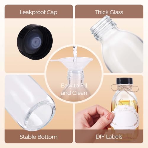 12 Pack 4 oz Boston Glass Bottle with Cap, Empty Glass Bottles for Homemade Vanilla Extract, Essential Oils, Juice, Potion, Syrup, Liquids, Christmas, Holiday Gift (Clear) - color: Clear, size: 12 Pack
