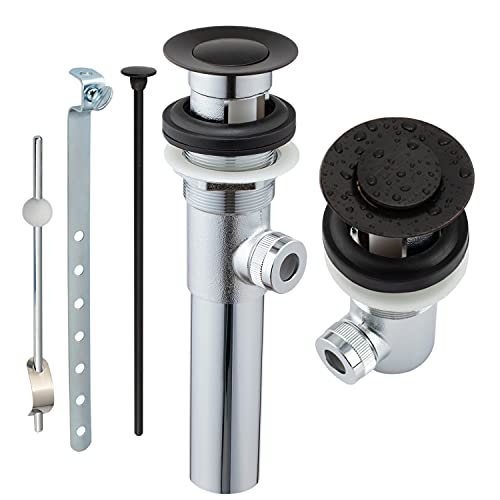 Artiwell Sink Pop-Up Drain Stopper Assembly with Lift Rod and Overflow, Solid Brass Lavatory Pop Up Drain Assembly for Bathroom Vanity Sink, All Brass Construction (Oil Rubbed Bronze) - color: Oil Rubbed Bronze