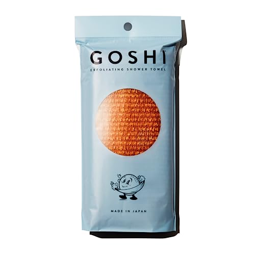 GOSHI Exfoliating Shower Towel - Long Body Scrubber for Back Acne, KP & Smooth Skin - Durable Rip-Resistant Weave, Quick-Dry Nylon Washcloth - Ethically Crafted in Gunma, Japan - Orange - color: Yellow