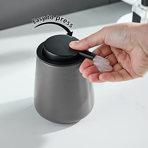 12Oz Grey Hand Soap Dispenser - Modern Ceramic Lotion Soap Dispenser with Easy-to-Press Black Pump, Reusable and Refillable Liquid Soap Dispenser for Bathroom, Dish Soap Dispensers for Kitchen - color: Gray, style: Liquid Pump