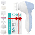 COSLUS Facial Cleansing Brush Silicone Face Scrubber: 7 in 1 FBS-D Electric Exfoliating Rotating Massage Device Waterproof Deep Cleaning Exfoliation Spa Machine - Electronic Skin Care Wash System - color: Light Blue, size: With 7 brush heads