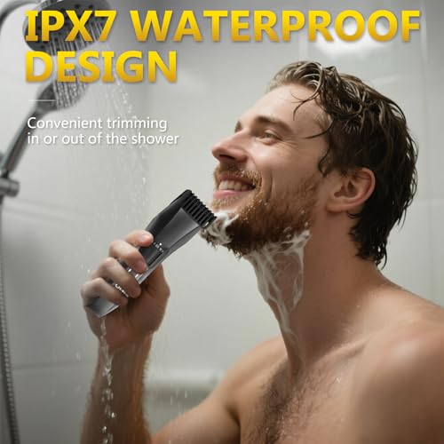 Manscape 4-in-1 Men's Body & Beard Trimmer - Groin, Pubic, and Ball Hair Shaver with No-Nick Technology, 20-Length Adjustable Beard Styler, Nose Trimmer, IPX7 Waterproof, LED Display, Travel Case - color: Tuxedo Black
