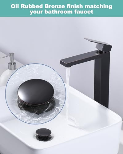 Bathroom Sink Drain Without Overflow, ARCORA Oil Rubbed Bronze Pop Up Drain for Vessel Sink Clicker Drain Stopper - color: Oil Rubbed Bronze-1 Pack, style: Pon Up Without Overflow