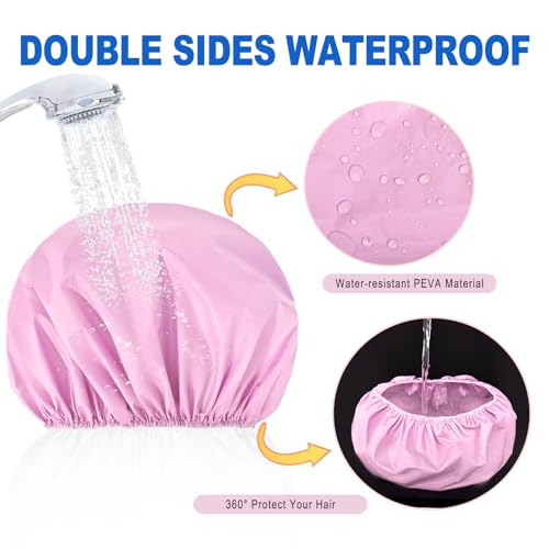 6 PCS Shower Caps for Women, Double Side Waterproof Shower Cap, Reusable Elastic Bath Caps for Shower, EVA Bathing Shower Caps, Bath Hair Caps - Black White Pink Yellow Brick Red Dark Green - color: Solid B - (Black White Pink Yellow Brick Red Dark Green)