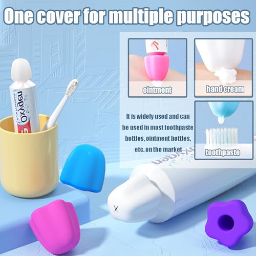 Toothpaste Lids Self-Sealing Caps, 12 Count | No Waste Dispenser, Food Grade Silicone, Mess Free Squeezer, For Kids & Adults, Bathroom Accessories
