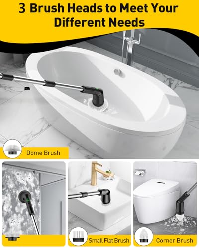 Electric Spin Scrubber for Cleaning Bathroom, Shower Scrubber Rotary Floor Brushes with IPX7 Waterproof & 2 Speed, 3 Brush Heads, Bathroom Cleaning Supplies for Toilet Shower Tub Dark - color: Dark, size: 3 Brush Heads