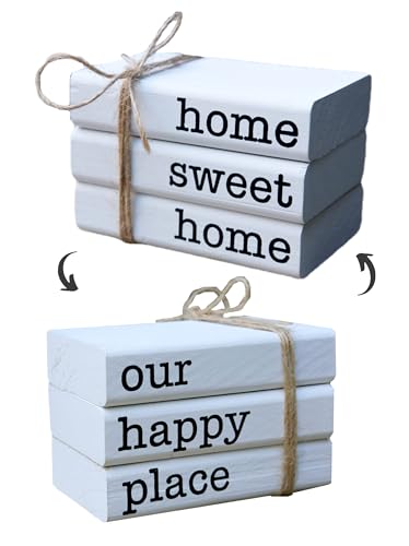 LIVDUCOT Farmhouse Mini White Decorative Books for Tiered Tray Decor - Wooden Book Stack Faux Books for Coffee Table Living Room Decoration - Small Shelf Decor Accent - color: home sweet home