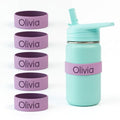 Mabel’s Labels Personalized Two-Tone Engraved Silicone Name Bands – Reusable Dishwasher-Safe Name Bands for Water Bottles, Sippy Cups & Drinkware (Purple & Light Purple, 5 Pack) - color: Purple, size: 5 Count (Pack of 1)