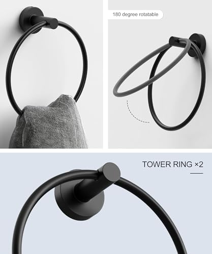 12 Pcs Matte Black Bathroom Accessories Set, HOMEMYSTIQUE SUS304 Stainless Steel Bathroom Hardware Set, Bath Towel Bar Set, Toilet Paper Holders, Towel Rings Racks, Robe Towel Hooks - color: Matte Black, size: 12 Pieces