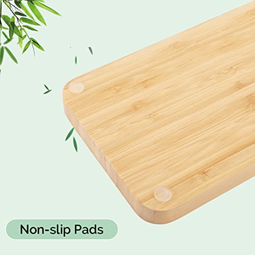 Natural Bamboo Vanity Tray Bathroom Tray Smooth and Thick Wooden Tray for Perfume Cotton Swabs Balls Candles Cosmetics Jewelry Makeup - size: 8" x 4.5" x 0.7"
