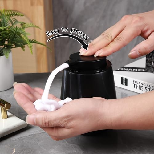12Oz Foaming Hand Soap Dispenser - Ceramic Bathroom Foam Soap Dispenser with Easy-to-Press Black Pump, Refillable Lotion Hand Soap Dispenser, Dish Soap Dispenser for Kitchen, Marble Black - color: Marble Black, style: Foam Pump