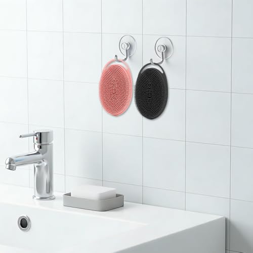 Silicone Body Scrubber 2 Pcs Silicone Loofah Exfoliating Body Scrubber for Men Women Soft Silicones Shower Scrubbers Double Sided Silicones Bath Bodys Brush for All Skin Lather Well, Black and Pink - size: black+pink