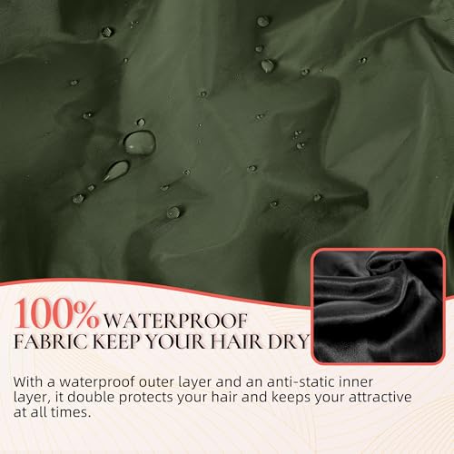 Extra Large Shower Cap for Women, Reusable Waterproof Shower Bonnet with Satin Lining, Double Layer Washable Bath Hair Cap for Braids, Locs, Long Thick Curly Hair, Natural Hair(Big Green) - color: Green