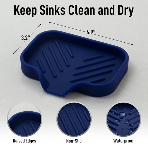 Zulay Kitchen Small Silicone Sponge Holder (4.9x3.3”) – Space-Saving Sink Organizer Tray for Sponge, Soap, Brush & More – Compact Non-Slip Dish for Kitchen & Bathroom (Dark Blue) - color: Dark Blue (Small), size: Small (4.9x3.3)