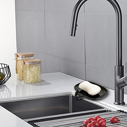 Multi-Color Ceramic Soap Dish for Kitchen or Bathroom, Easy to Clean, Self Draining Soap Holder, Keeps Soap Dry (Black) - color: Black