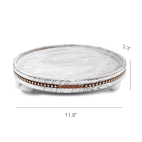Decor Decorative Round Tray 11.81in for Home Decor for Coffee Table Farmhouse Kitchen Table Living Room Bathroom Centerpiece Tray Decor - color: White