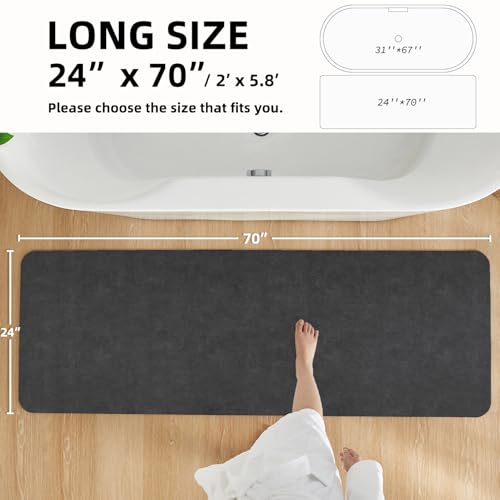 TYUU Black Bath Mat, Bathroom Rugs Non Slip Washable Thin Absorbent Quick Dry Bath Mat Fits Under Door Bathroom Floor Mat Perfect for Bath, Shower, or Sink 24"x70" Black - color: Black, size: 2' X 5'10" (Rectangular)
