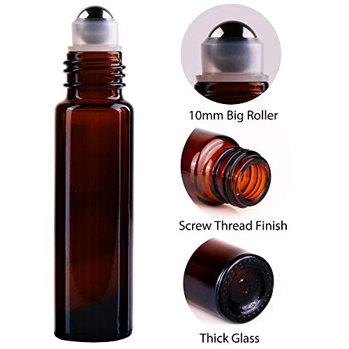 inice 24 Pack Roller Bottles for Essential Oils, Amber Galss 10ml Roll On Bottle with Stainless Steel Roller Balls and Metal Caps - color: 24 PACK Amber Roller Bottles