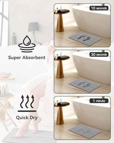 Stone Bath Mat Quick Dry, Diatomaceous Earth Shower Mat, Non-Slip Bath Mat for Bathroom, Super Absorbent Bath Mat Large, Bath Mat 23.5" x 15.5", Gray