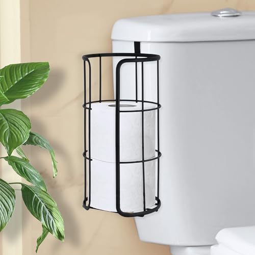BROOKSTONE Over the Toilet Paper Holder Reserve - Toilet Paper Holder with Storage, Bathroom Toilet Paper Organizer, Metal Toilet Paper Roll Holder Fits Any Size Rolls - Matte Black - color: Matte Black