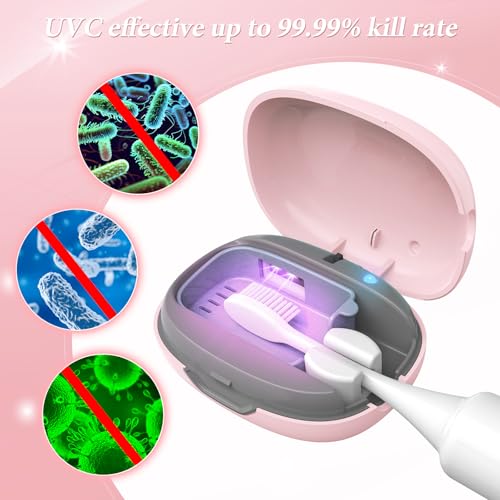 YourMate UVC Rechargerable Toothbrush Sanitizer Case Travel Toothbrush Covers Case with Holder for Houshold and Traveling or Business Trip Pink - color: Pink