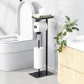 Toilet Paper Holder Stand with Top Storage Shelf, Free Standing Toilet Roll Dispenser for Bathroom, Holds 4 Reserve Rolls - color: Matte Black