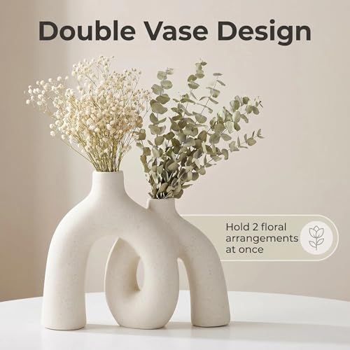 CEMABT Modern Nordic Boho Vase Set - Elegant Beige Matte Ceramic Vase for Living Room, Bookshelf, Mantel, Entryway Table & Console Decor | Home Decor Shelf Decorations Easter Gift - color: Beige-1