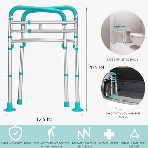Lianjindun Toilet Safety Rails (350 lb), Adjustable Toilet Frame for Elderly, Seniors, Handicap & Disabled, Foldable Handicap Toilet Handles Fit Any Toilets（Peacock Blue） - color: Peacock Blue
