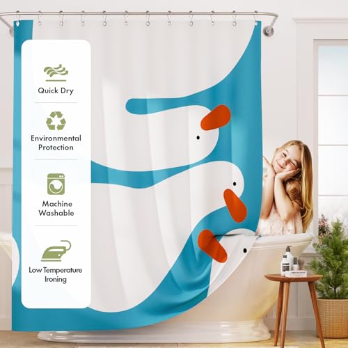 AmazerBath Cute Goose Shower Curtain, Cute Bathroom Shower Curtain Set with 12 Shower Curtain Hooks, Rustic Fabric Shower Curtain, 72x72 Inches - color: B-vertical Stripes of Geese, size: 72"W x 72"L (Pack of 1)