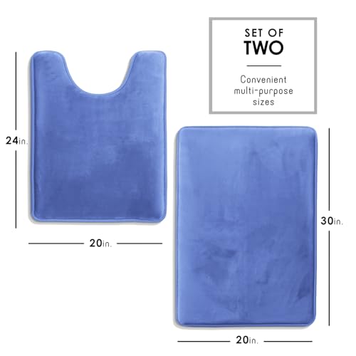 Clara Clark Bathroom Rugs, Velvet Memory Foam Bath Mat, Non-Slip Bath Rugs, Machine Wash, Dries Quickly, Ultra Soft Plush Bath Mats for Bathroom, - color: Calm Blue, style: 20 x 32 + Contour