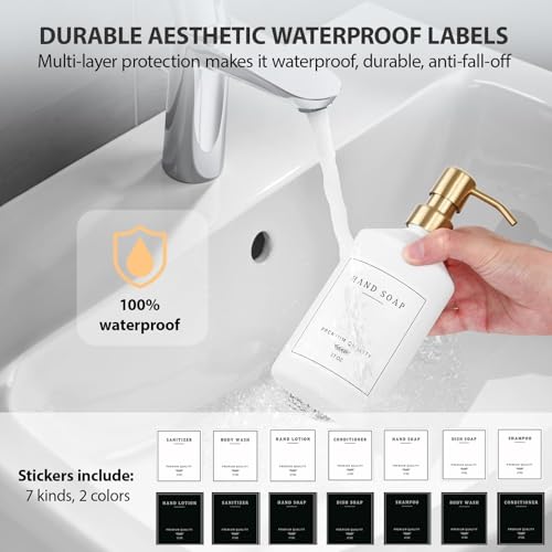 Gold Soap Dispenser Set, Glass Hand and Dish Soap Dispenser Set with Tray,Stainless Pump,14 Stickers for Kitchen,Bathroom Soap and Lotion Dispenser,Modern Counter Decor (White Bottle/Gold Pump) - color: White Bottle + Gold Pump